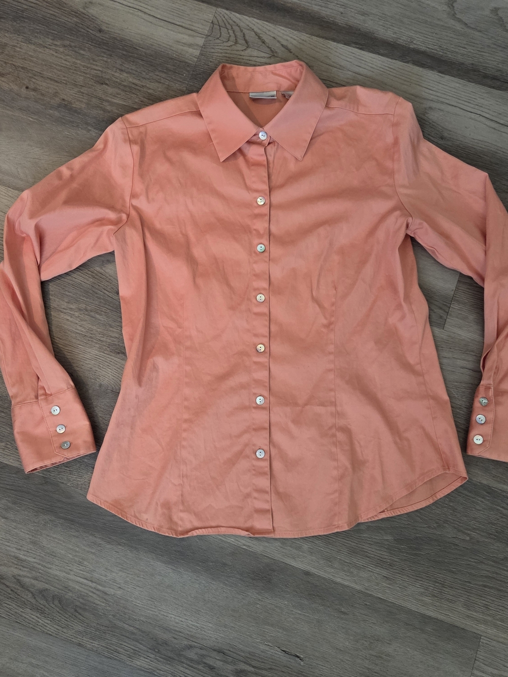 Chico's Classic Long-Sleeve Button Front Top Peach Size 1 (8) Workwear Office